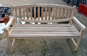 Appraisal: ft Oval back teak garden bench