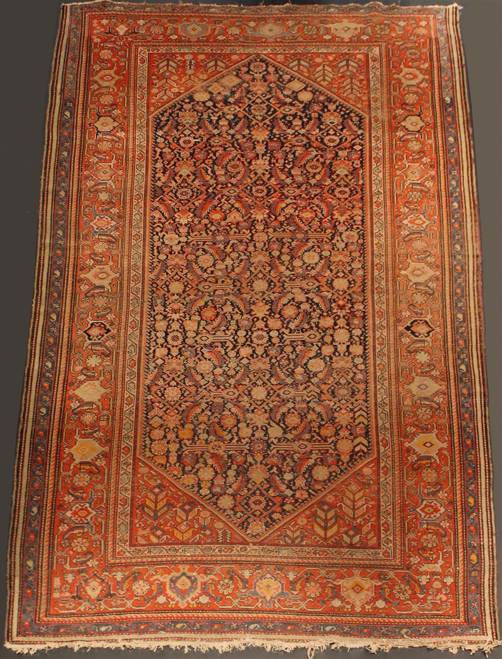 Appraisal: HAMADAN WOOL RUG in blues reds taupe approx ' x