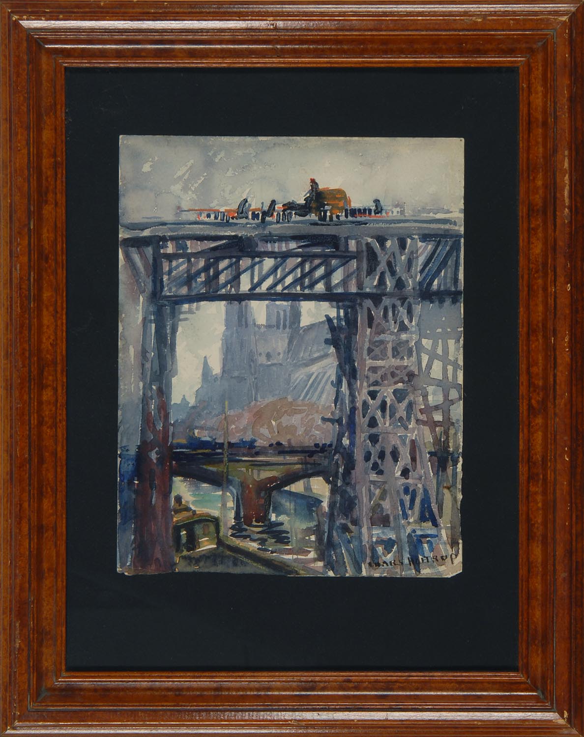 Appraisal: FRAMED WATERCOLOR JULIUS LARS HOFTRUP American - Bridge over the