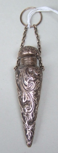 Appraisal: A silver scent bottle of tapering flask form with a