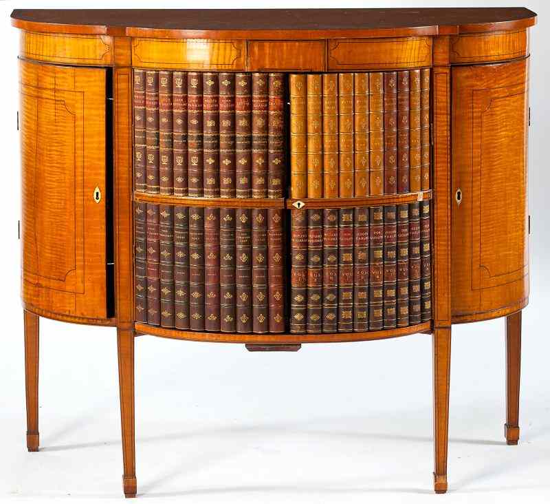 Appraisal: Edwardian Inlaid Book Commodedemi-lune shape figured satin wood veneers the