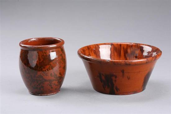 Appraisal: TWO PIECES OF REDWARE American nd half- th century Flared