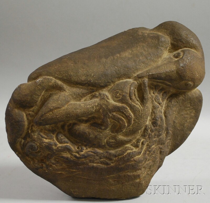 Appraisal: American School th Century Waterfowl and Fish Unsigned Stone x