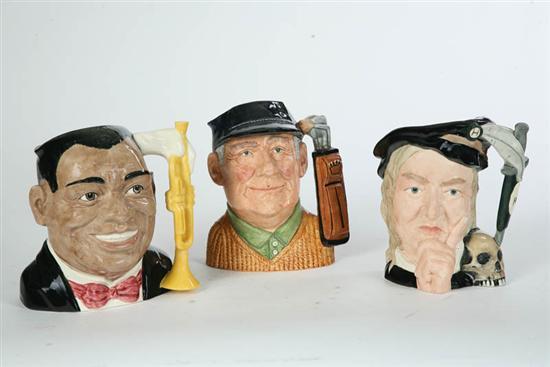 Appraisal: THREE ROYAL DOULTON CHARACTER JUGS Golfer Louis Armstrong and Hamlet