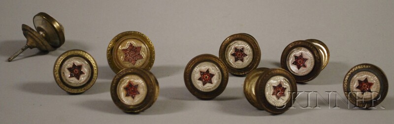 Appraisal: Nine th Century Brass Glass and Enamel Drawer Pulls each