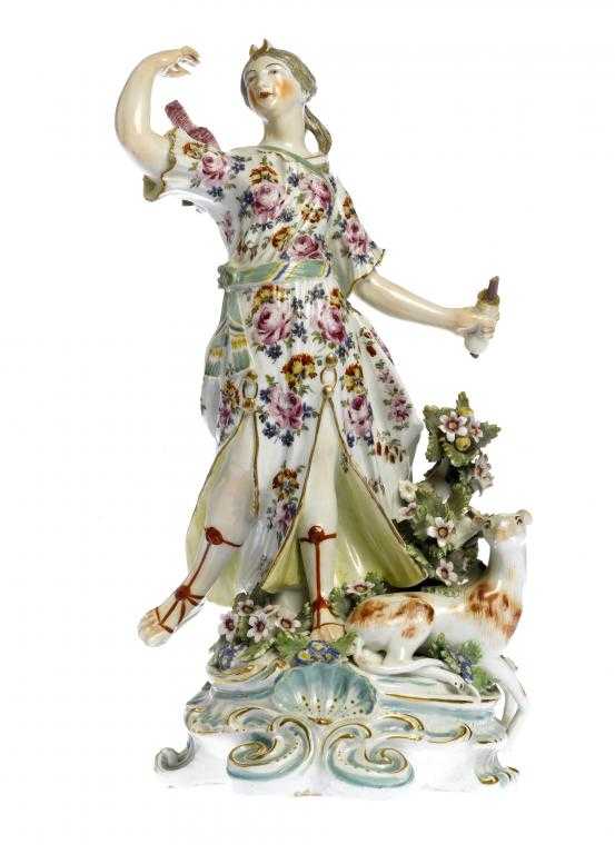 Appraisal: A DERBY FIGURE OF DIANA WITH A HUNTING DOG the