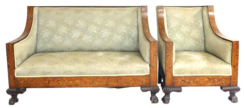 Appraisal: Sofa and armchair with Dutch marquetry late th early th