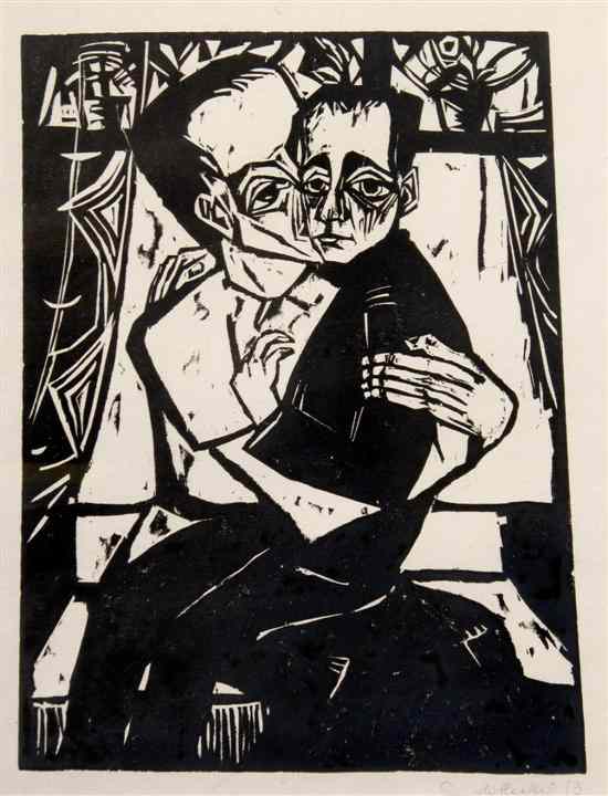 Appraisal: Erich Heckel German - Geschwister woodcut signed Erich Heckel and