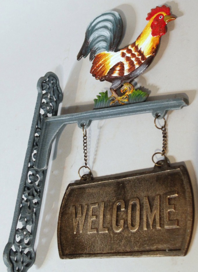 Appraisal: A modern Welcome sign surmounted by a cockerel with bracket