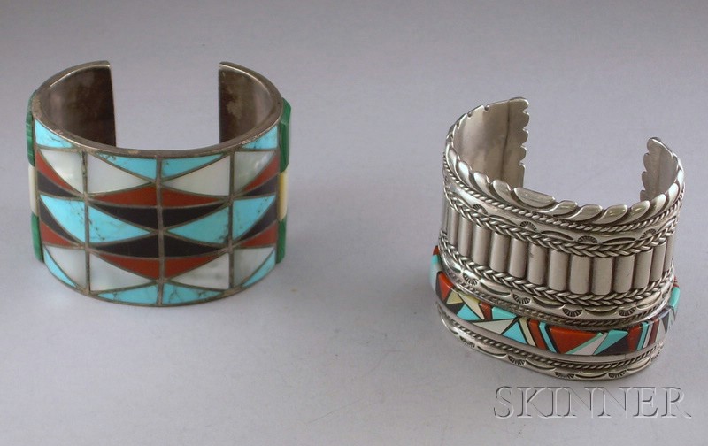 Appraisal: Two Silver and Inset Stone Southwest Bracelets