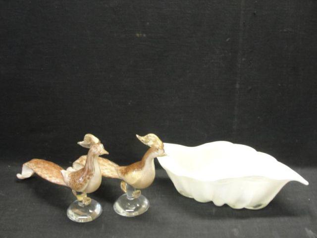 Appraisal: Pieces of Murano Glass Pair of Pheasants a Bowl From