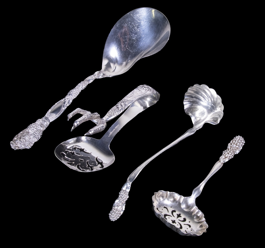 Appraisal: TIFFANY CO SERVING UTENSILS - BLACKBERRY DAISY PATTERN Lot of