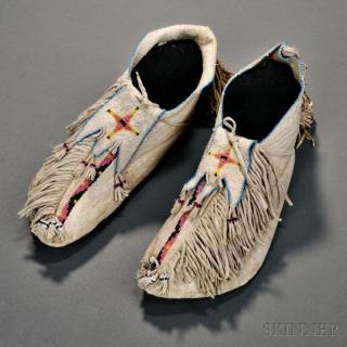 Appraisal: Apache Beaded Hide Moccasins c last quarter th century with