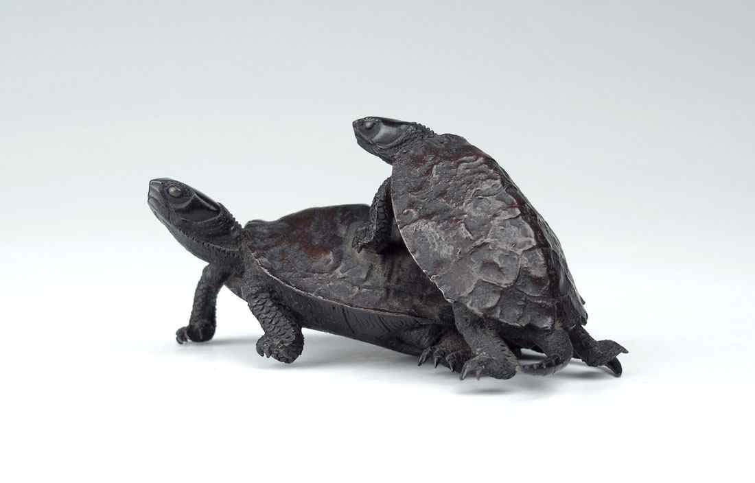 Appraisal: JAPANESE MINIATURE BRONZE TURTLE GROUP Signed approx ''h x ''