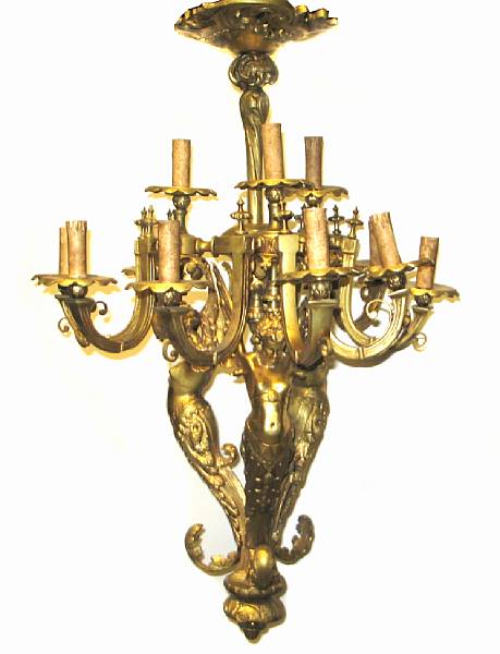 Appraisal: A Louis XV style twelve light figural bronze chandelier height