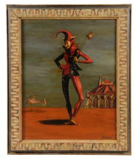 Appraisal: Roman Chatov Oil on Board of Jester Signed Roman Chatov