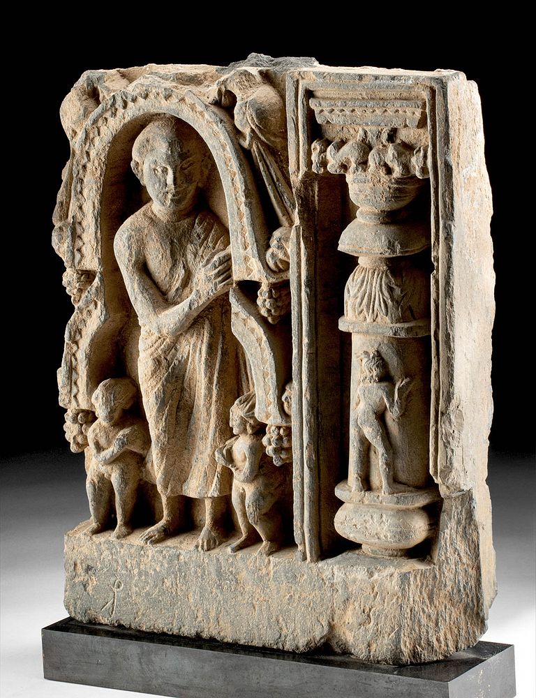 Appraisal: Gandharan Schist Relief Panel w Man Putti and Column Northwest