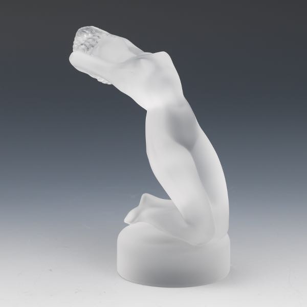 Appraisal: LALIQUE GLASS CAR MASCOT CHRYSIS x Molded and frosted nude