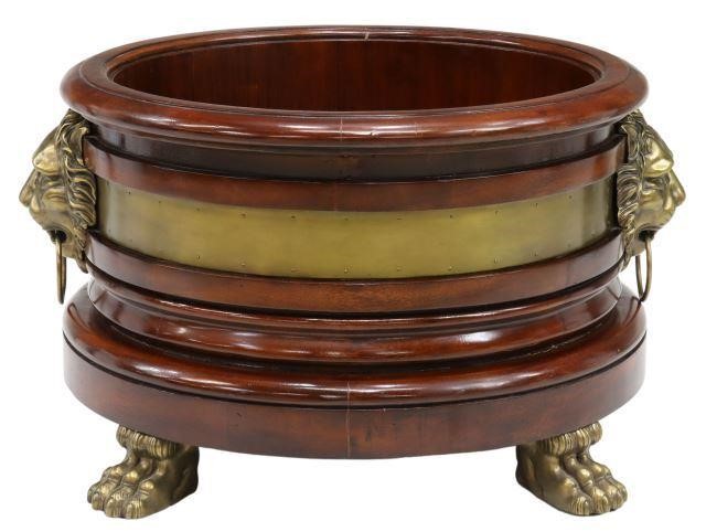 Appraisal: Large Georgian style mahogany planter Henredon late th c cylindrical