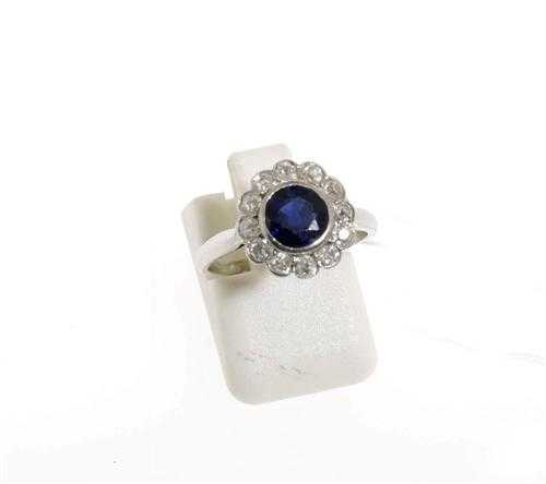 Appraisal: SAPPHIRE AND BRILLIANT-CUT DIAMOND RING ca Platinum Fancy ring the