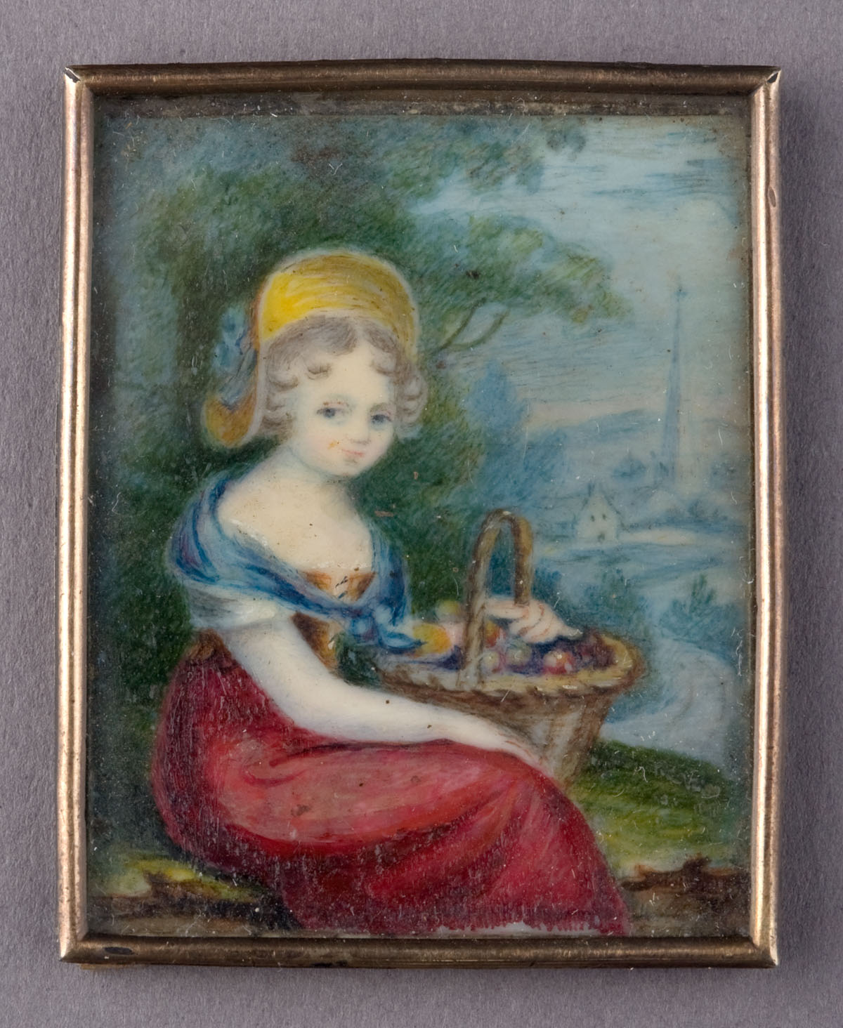 Appraisal: CONTINENTAL PORTRAIT MINIATURE OF A YOUNG GIRL WITH BASKET OF