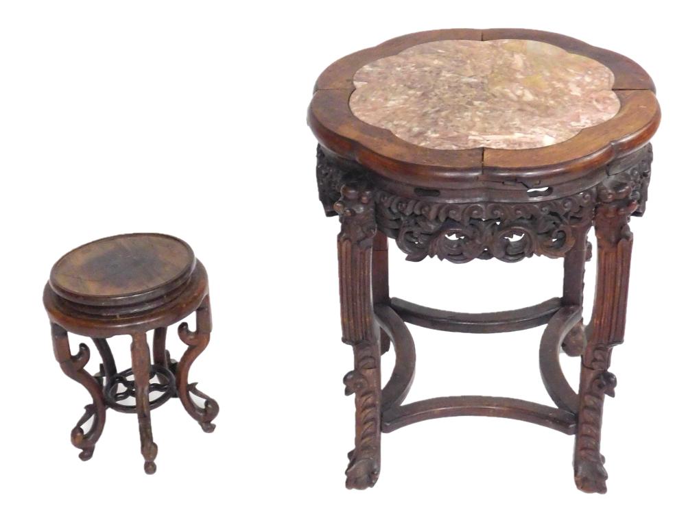 Appraisal: ASIAN Two Chinese stands larger c with rose marble inset