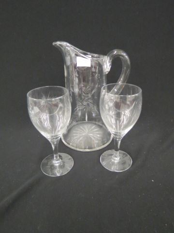 Appraisal: Cut Crystal Beverage Set pitcher and - goblets starburst cut