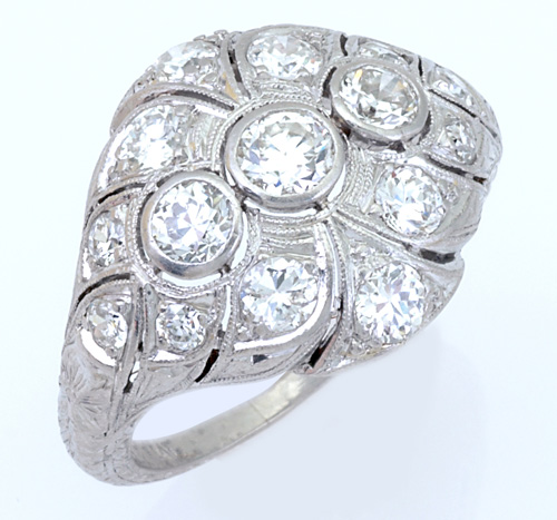 Appraisal: Art Deco diamond ring in pt its pierced shield set