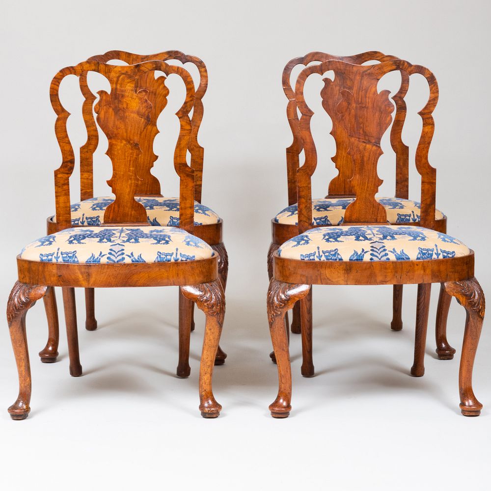 Appraisal: Set of Four George II Walnut and Elmwood Side Chairs