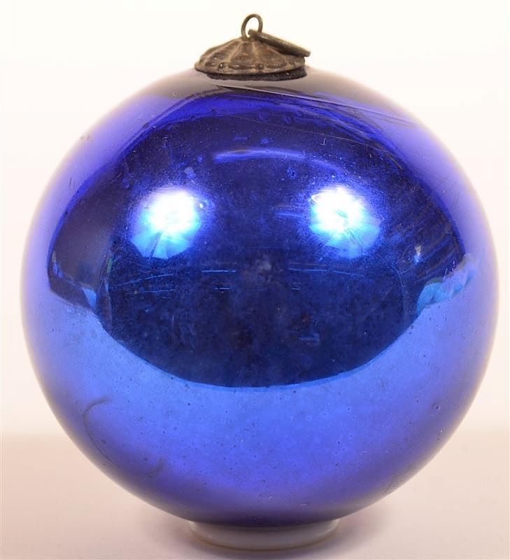 Appraisal: Blue Blown Glass Ball Form German Kugel Blue Blown Glass