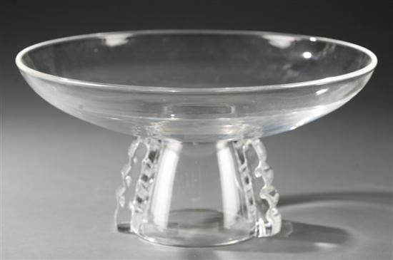 Appraisal: Steuben glass pedestal bowl Clear pedestal bowl with two applied