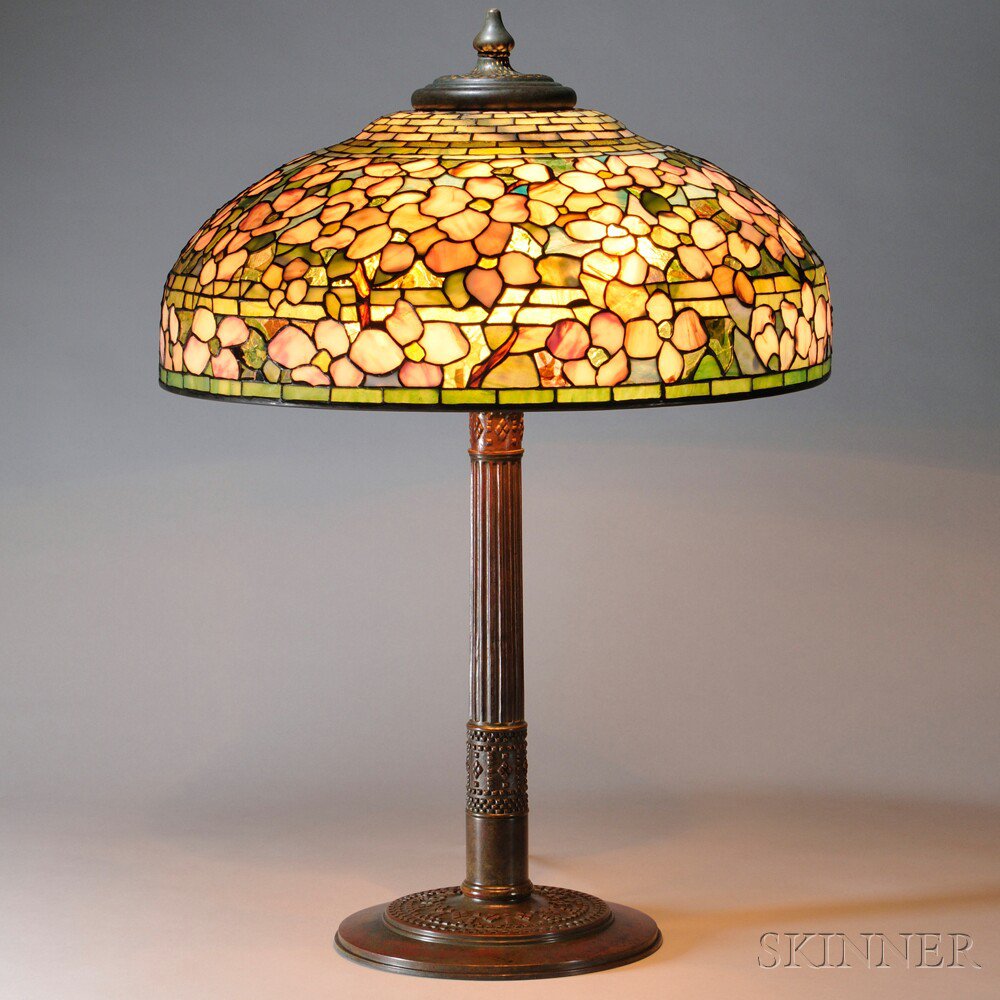 Appraisal: Tiffany Studios Dogwood Table Lamp Bronze mosaic glass New York