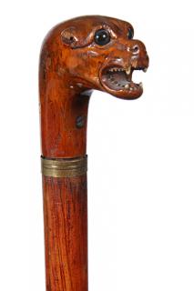 Appraisal: Gun and Dagger Cane- Ca - Carved hardwood handle in