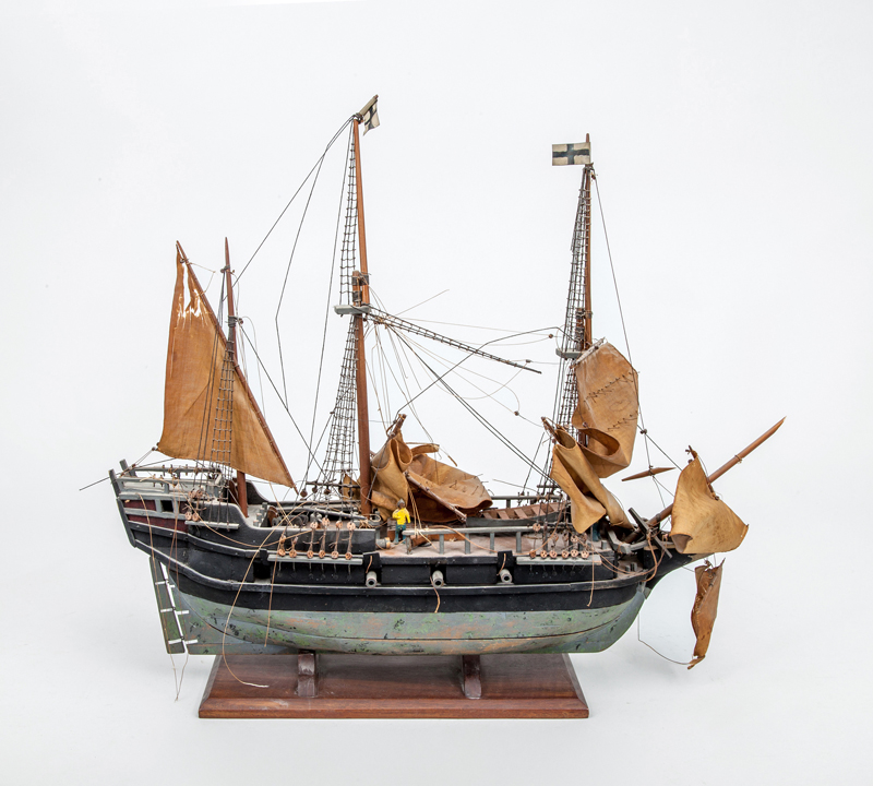 Appraisal: PAINTED WOOD SHIP MODEL With cotton sails x in Property