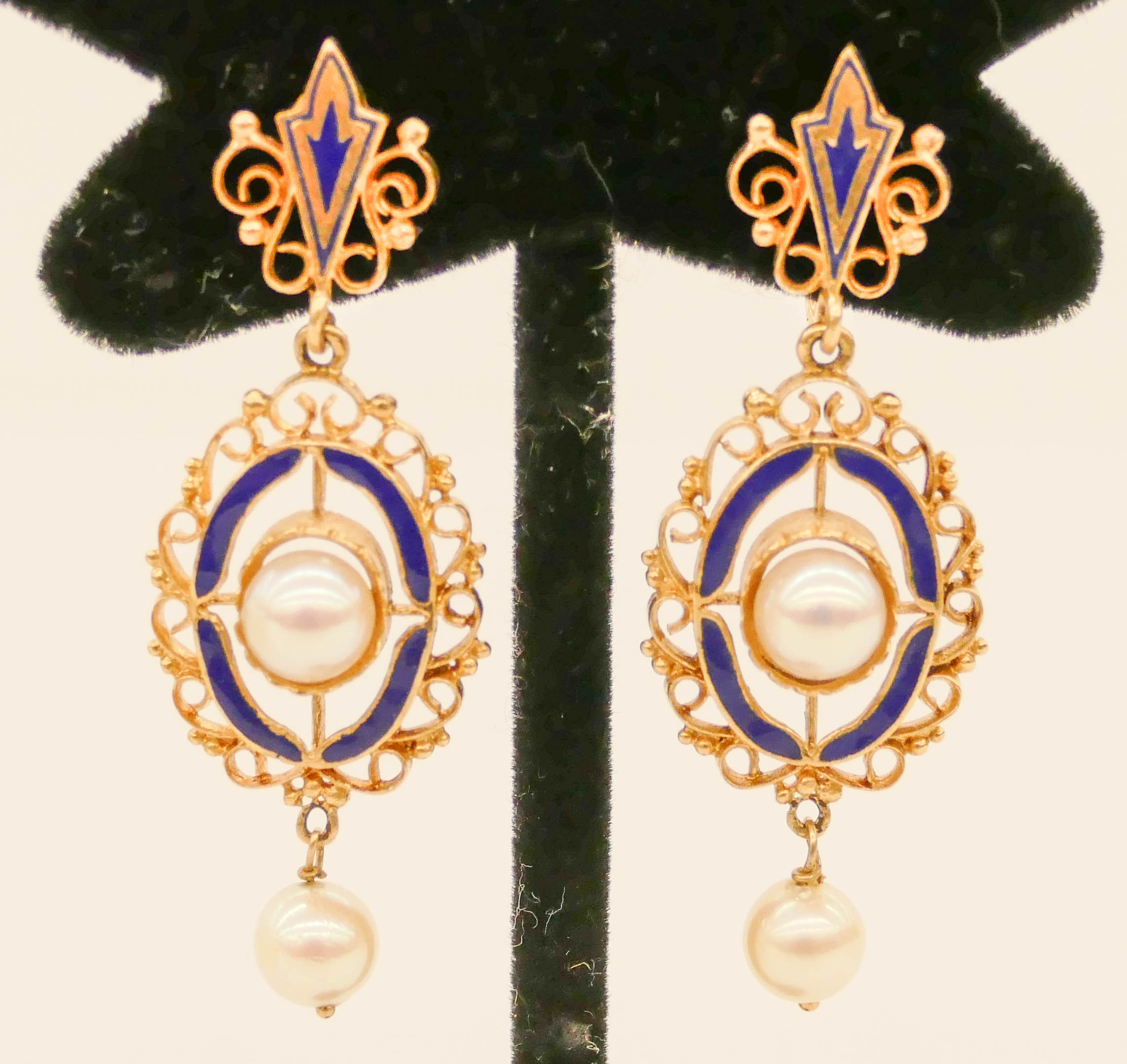 Appraisal: Pair Victorian k Cobalt Enameled Pearl Earrings '' Each set