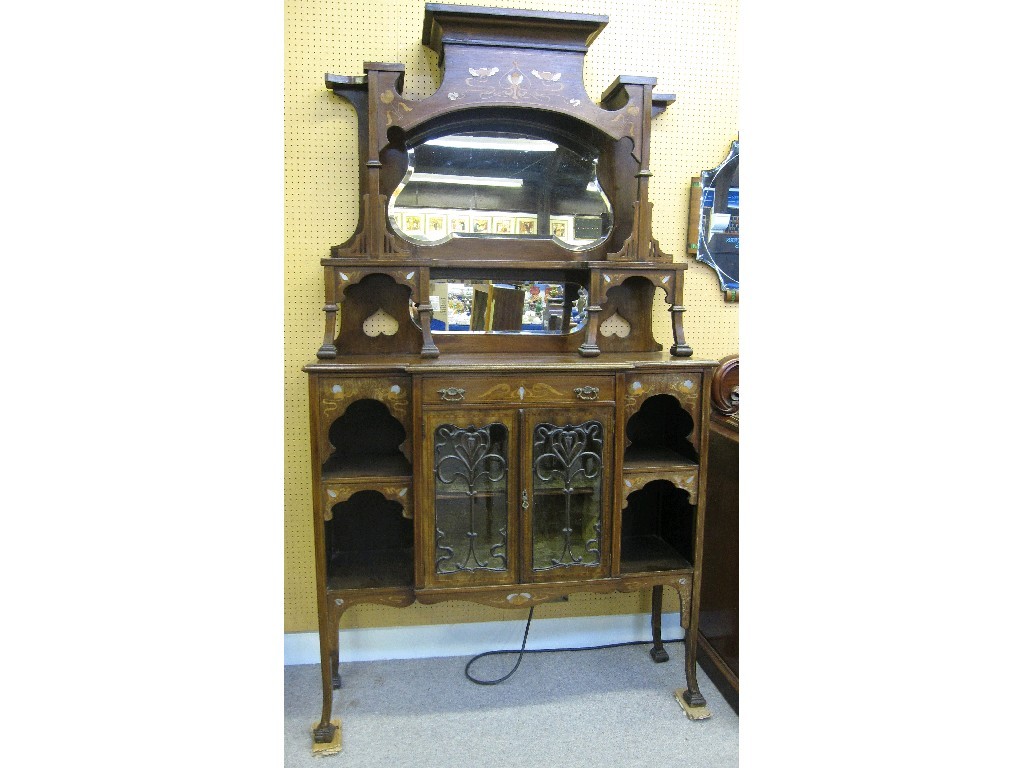 Appraisal: Art Nouveau mahogany and inlaid display sideboard retailed by Liberty