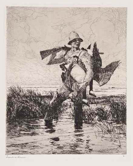 Appraisal: Benson Frank Weston Marsh Gunner etching signed in pencil lower