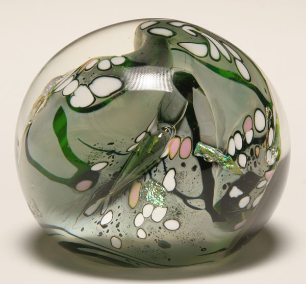 Appraisal: Rollin Karg contemporary art glass paperweight Signed H x Diam