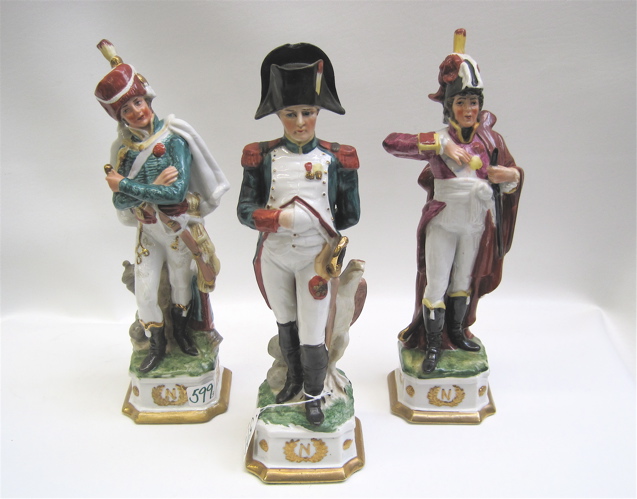 Appraisal: THREE NAPOLEONIC PORCELAIN FIGURINES Napoleon H Murat H plus another