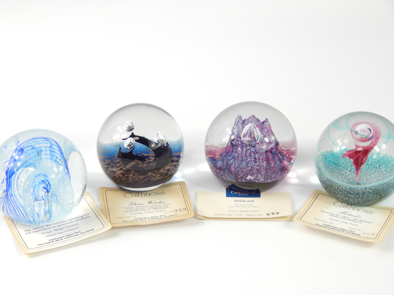 Appraisal: Caithness glass paperweights limited edition comprising Three Witches Matador Wildcard