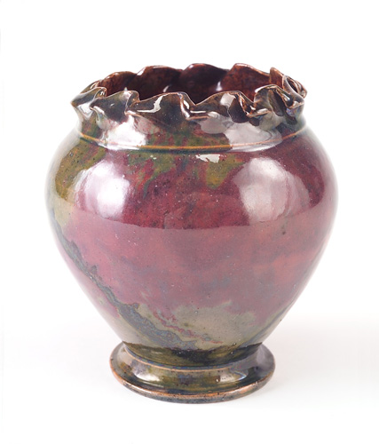 Appraisal: GEORGE OHR Bulbous footed vase with folded rim covered in