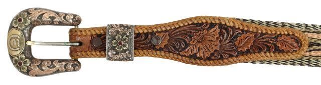 Appraisal: Handmade western horsehair belt and gem-set ranger buckle set pc