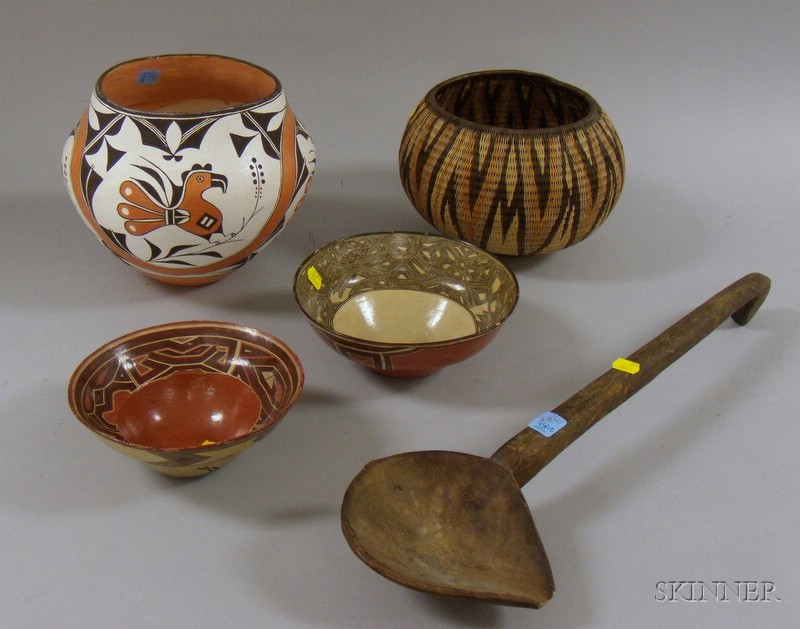 Appraisal: Five Ethnographic and Native American Items a wooden ladle two