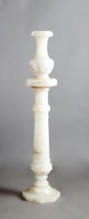 Appraisal: French Art Deco Carved Alabaster Pedestal and Vase French Art