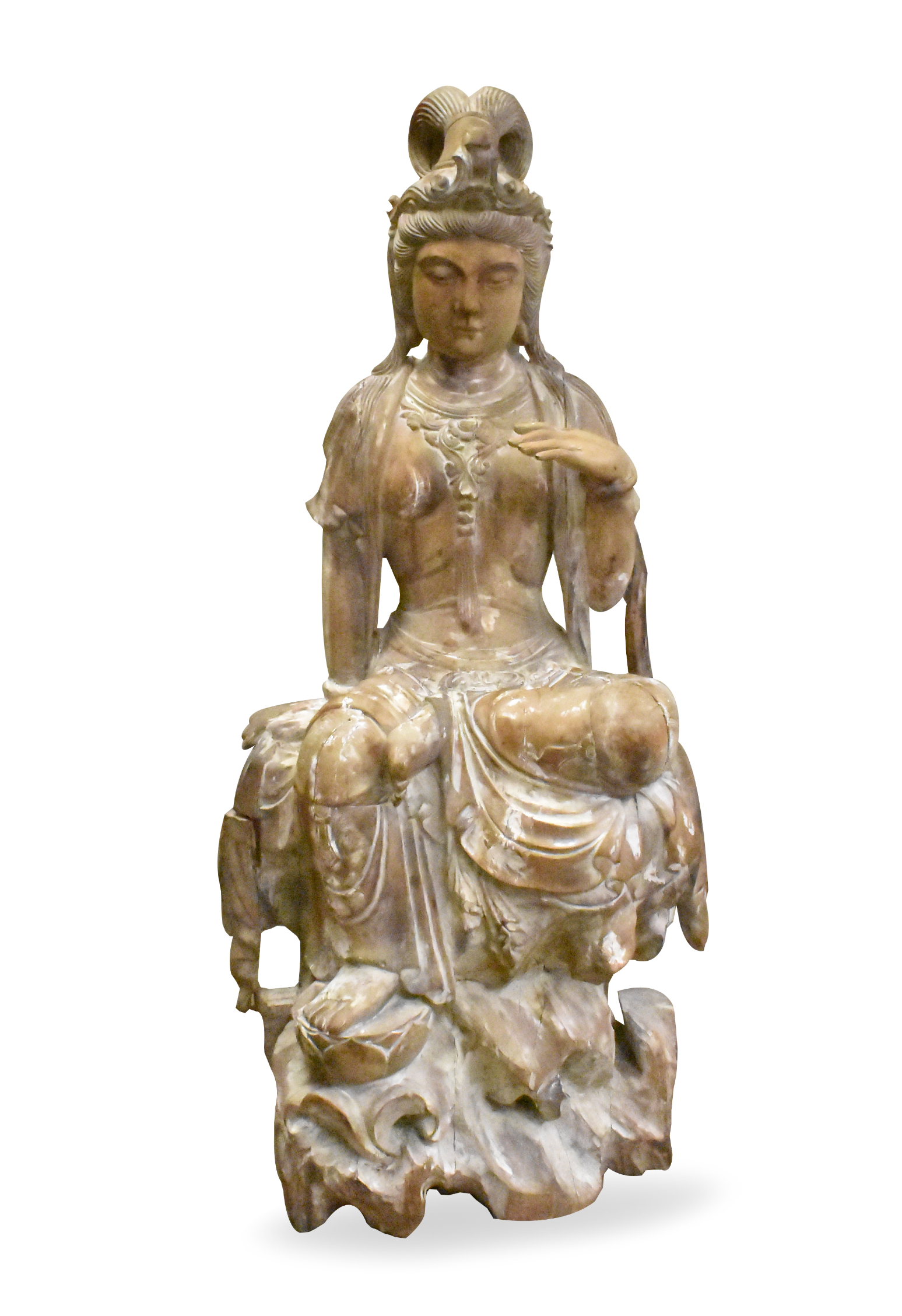 Appraisal: A massive Chinese wood carved Guanyin figure goddess of mercy