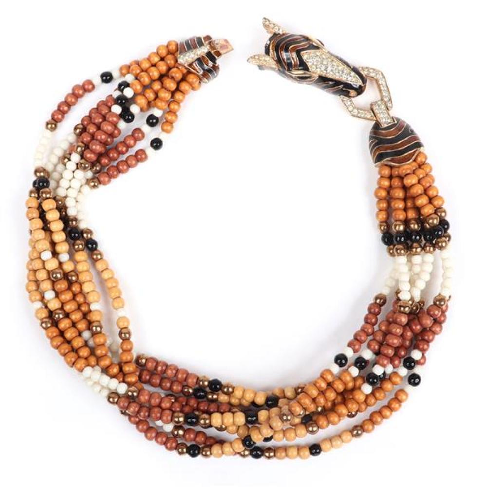 Appraisal: CINER MULTI STRAND TWIST BEADED SAFARI NECKLACE WITH FIGURAL GOLD