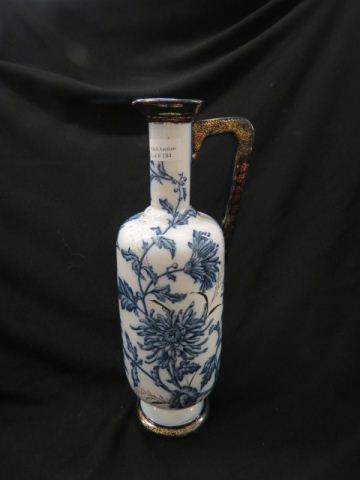 Appraisal: Blue Transferware Ironstone Pitcher tall bottle shape circa floral with