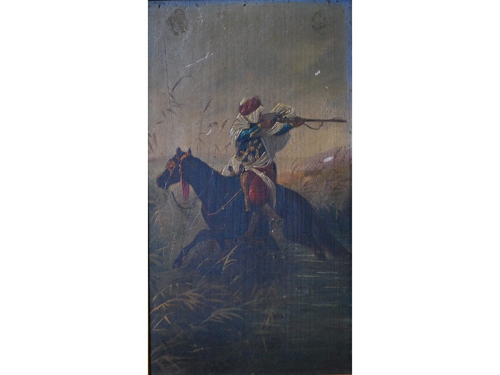 Appraisal: th century Continental school - Arabian rifleman on horseback in