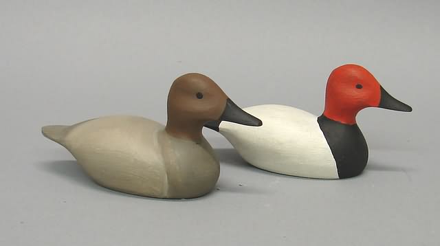 Appraisal: Pair of miniature canvasback decoys original paint good condition marked