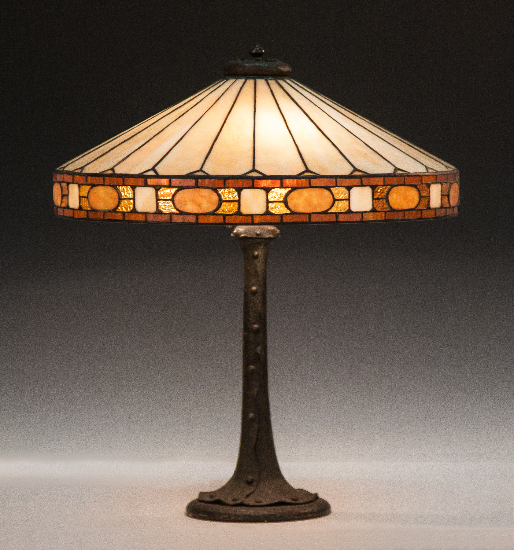 Appraisal: Duffner Kimberly Arts Crafts Leaded Glass Lamp Early th cent